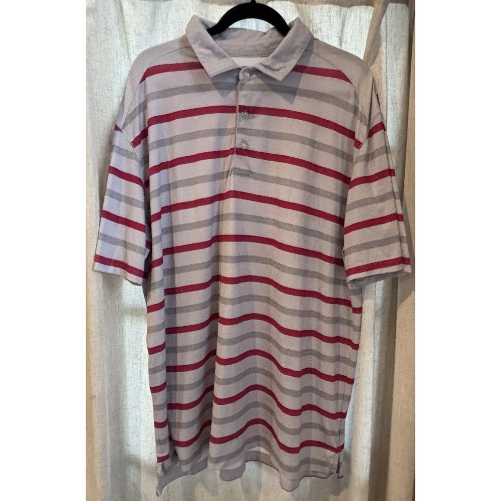 Callaway Golf Polo Shirt Mens XL Red Gray Stripe Opti-Dri Performance Polyester